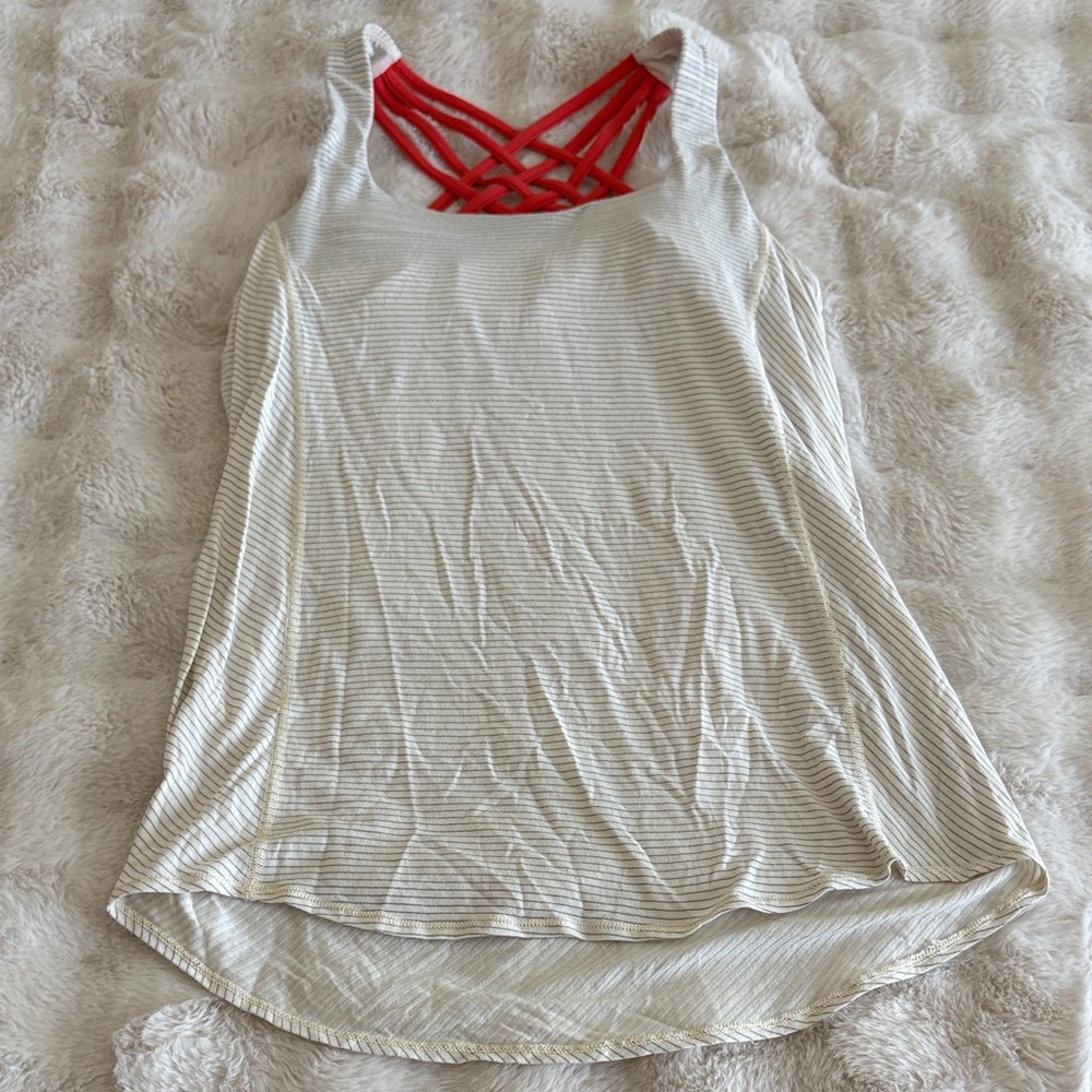 Lululemon Striped Cream and Red Women's Top 4